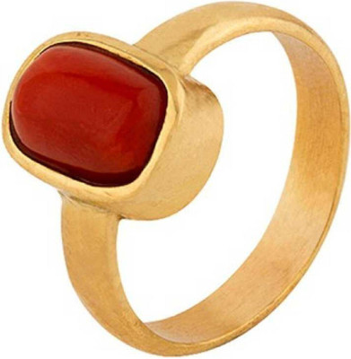 Gemzonite Moonga Ring 6.75 carat Moonga/Coral Stone Ring Astrological For Unisex Stone Coral Gold Plated Ring