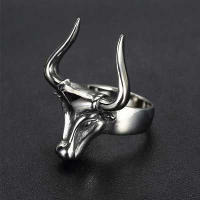 Thrillz Silver Ring For Men Silver Bull Adjustable Ring For Men Boys Unisex Ring Stainless Steel Silver Plated Ring