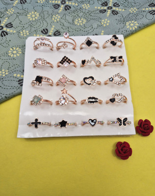Divyanshi Collection Combo Pack Of Multicolour Multi Sizes 20 Rings Brass Diamond Gold, Silver Plated Ring Set