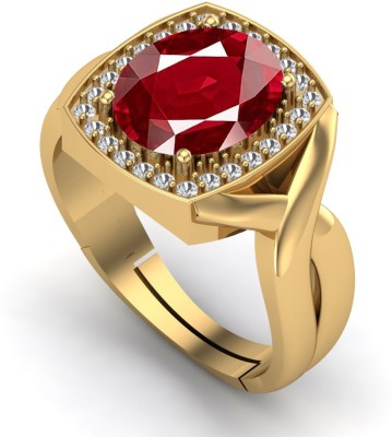 JEMSPRIME 11.25 Ratti 10.25 Crt Natural Ruby Manik GemStone Ring With Lab Certificate Brass Ruby Gold Plated Ring