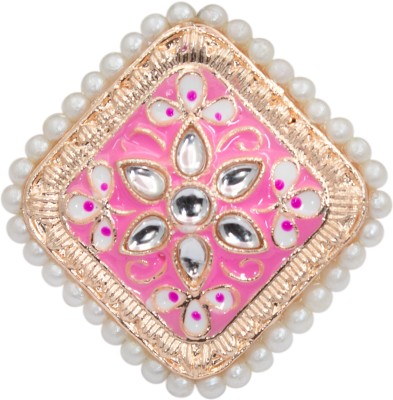 A R Fashion Minakari Kundan Finger Ring For Women Alloy Pearl, Diamond Gold Plated Ring