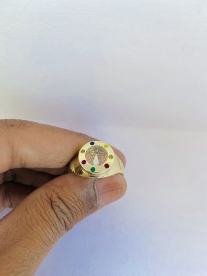 R G MART Ashtadhatu Shriyantra Shank 7 Stone With Para Gold Plated Yantra Jadit Brass Gold Plated Ring