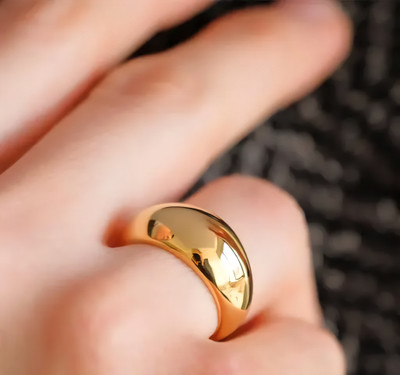 Lukaya Fashion Anti-Tarnish Statement Round Ring Stainless Steel Gold Plated Ring
