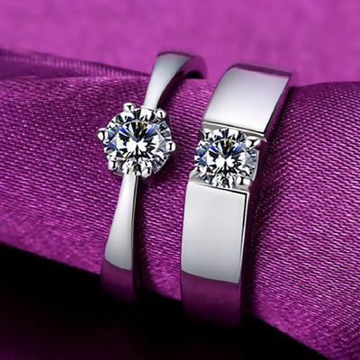 Vibeesle Valentine's Special Silver Plated Couple Band Ring Set Gift for loved Ones Stainless Steel Cubic Zirconia Silver Plated Ring Set
