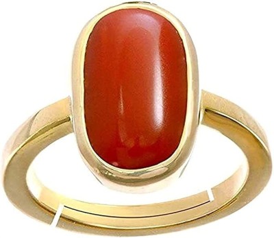 EVERYTHING GEMS 9.25 Ratti 8.75 Carat Coral Natural Certified Moonga Astrological Stone Coral Brass Coral Gold Plated Ring