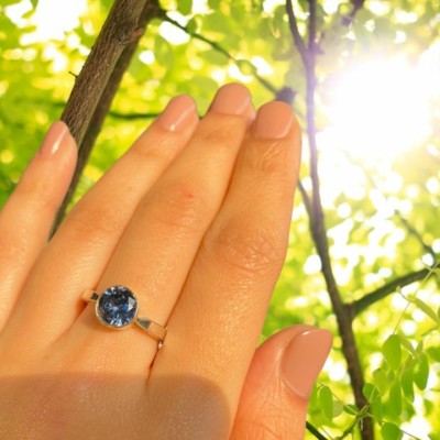 Chopra Gems & Jewellery Blue Sapphire Ring with Natural Neelam Stone Lab Certified & Astrological Stone Brass Ring