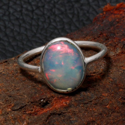 Silver Aura Creations Oval Shape, Handmade, Elegant Design Sterling Silver Opal Ring