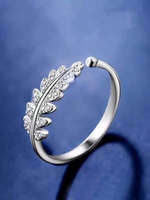 Animated Designer Beauty-in-Leaves A5 Grade Crystal Adjustable Alloy Crystal Silver Plated Ring