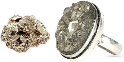 VIBESLE Natural Peru Pyrite Cluster and Pyrite Ring with Adjustable Size Stone Crystal Ring
