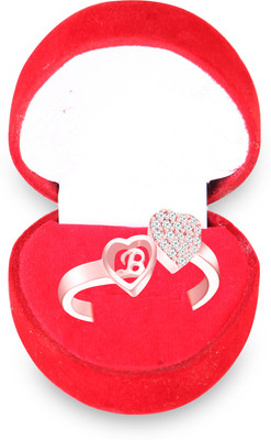 MEENAZ Rings for women girls combo heart love valentine ring B letter party couple AD Alloy, Metal, Copper, Crystal, Stone Crystal, Zircon, Cubic Zirconia, Diamond Gold Plated Ring Set