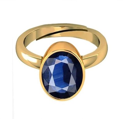 Sidharth Gems 11.25 Ratti 10.00 Crt Certified Blue Sapphire Ring Nilam/Neelam Stone Ring Brass Sapphire Gold Plated Ring