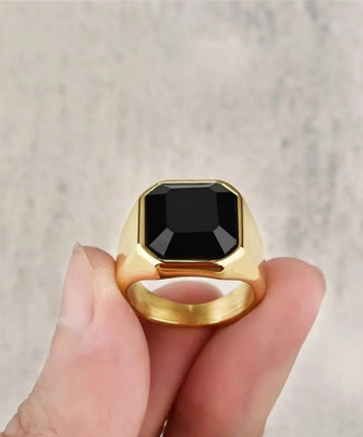 Vipunj Piyush Enterprises Stylish Silver,Gold&Titanium Plated Black Onyx Rings Brass Onyx Gold Plated Ring