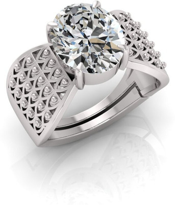 Pranjal Gems 14.25 Ratti Zircon Gemstone Adjustable Ring With Lab CertificateTU Stone Zircon Silver Plated Ring