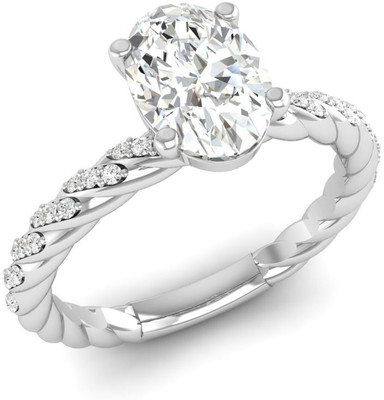 Bluejwel April - Diamond Solitaire Oval Diamond (CZ) Ring with CZ Diamond Accents Sterling Silver Cubic Zirconia Sterling Silver Plated Ring