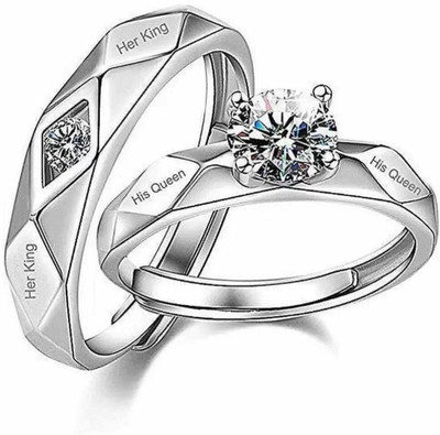 Inori Stainless Steel Cubic Zirconia Sterling Silver Plated Ring Set