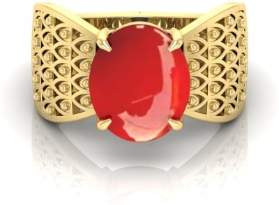 Pranjal Gems Stone Coral Brass Plated Ring