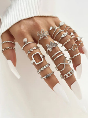 Jewels Galaxy Silver Plated Set of 23 Stackable Rings Alloy Pearl Silver Plated Ring