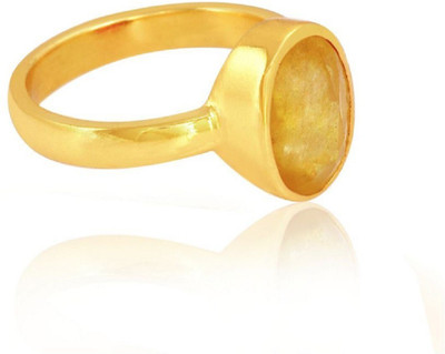 RATAN BAZAAR Ratan Bazaar Yellow Sapphire Stone Ring Gold Ring Adjustable For Unisex Copper Sapphire Gold Plated Ring