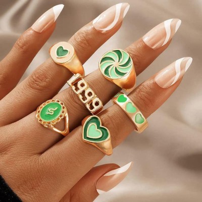 Fashion Frill Stylish Golden Ring Set For Girls Heart Designs Ring For Women Combo of 6 Alloy Gold Plated Ring Set