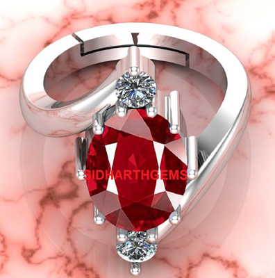 KUSHMIWAL GEMS 9.25 Ratti Natural Ruby Stone Manik Ring Adjustable Brass Ruby Silver Plated Ring