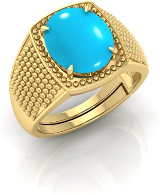 TODANI JEMS 14.25 Ratti Firoja Gemstone Adjustable Ring With Lab CertificateFE Metal Turquoise Gold Plated Ring