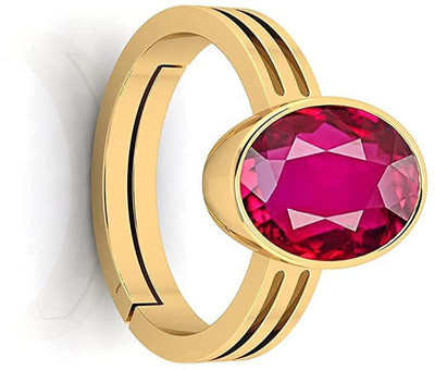 Gemzonite Panchdhatu Ruby Manik Stone Ring Ring For Men's / Women's Brass Ruby Gold Plated Ring