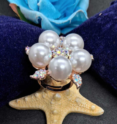 Relishine Elegant Pearl & Crystal Designer Finger Ring Metal Silver, Gold Plated Ring