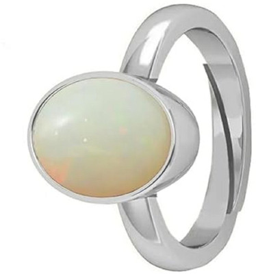 KUSHMIWAL GEMS 9.25 Ratti Natural Quality Australian White Opal Astrological Purpose Loose Brass Opal Silver Plated Ring