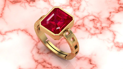 KUSHMIWAL GEMS 7.25 Ratti 6.00 Carat Ruby Manik Original Certified Gemstone Ring Brass Ruby Gold Plated Ring