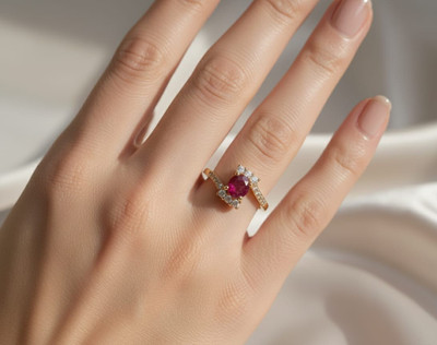 Diyaana Crimson Royal Lovely Gold Plated Finger Ring for Women's & Girls. Alloy Cubic Zirconia Gold Plated Ring