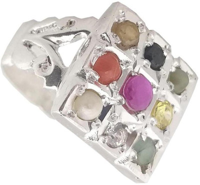 prateek enterprises PRATEEK ENTERPRISES NATURAL NAVRATAN 92.5 PURE SILVER RING Silver Sapphire 958 Silver Plated Ring