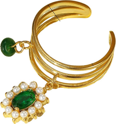 Arturia 18K Gold Stainless Steel Zircon Teardrop Natural Stone & Pearl Stainless Steel Ruby Gold Plated Ring