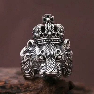 Ringzinee Adjustable Silver Color Funky Cross Crown Lion King Face Head Thumb Finger Ring Stainless Steel Silver Plated Ring