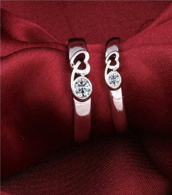 FASHOW 9 Heart Love Adjustable Couple Rings Stainless Steel Cubic Zirconia Silver Plated Ring