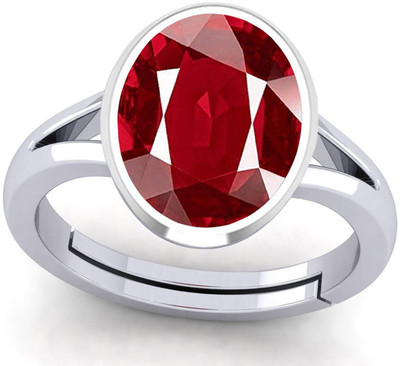 barmunda gems 10.25 Ratti Created Ruby Manik Adjustable Ring for Men & Women by Lab Certified Metal Ruby Ring