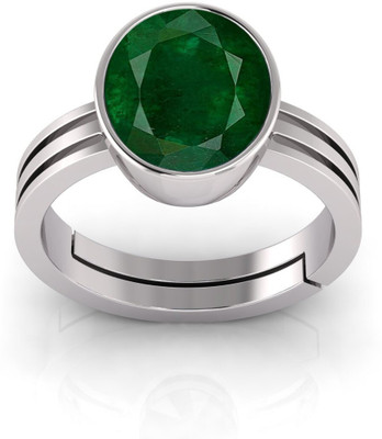 TODANI JEMS 7.25 Ratti Natural Panna Emerald Gemstone Stone Ring With Lab Certificate Metal Emerald Silver Plated Ring