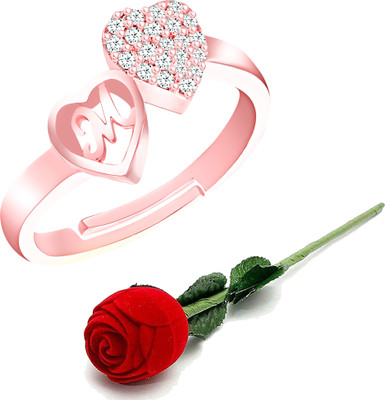 MEENAZ Silver ring rose party lovers girlfriend love couple valentine gifts M letter AD Brass, Copper, Crystal, Stone, Alloy, Metal Cubic Zirconia, Diamond, Zircon, Crystal Platinum, Platinum, Gold Plated Ring Set