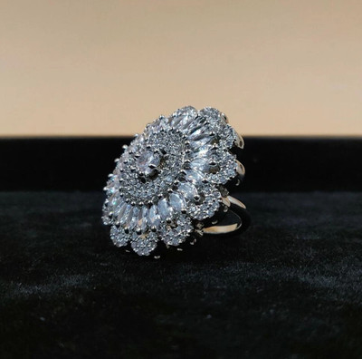 JYONA Traditional Alloy Kundan Silver Plated Ring For Women Alloy Gold Plated Ring