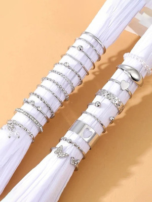 Jewels Galaxy Alloy Pearl Silver Plated Stack Ring
