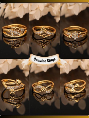 brado jewellery Combo of 6 Ad (American diamond) Adjustable Rings For Women and Girls Brass Diamond Gold Plated Ring