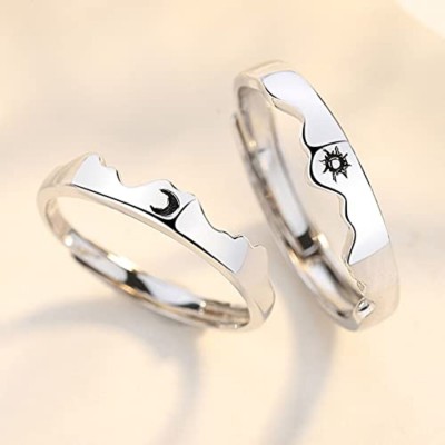 AJS Sun and Moon Rings for Couples Adjustable Engraved Simple Romantic couple rings Alloy Silver Plated Ring