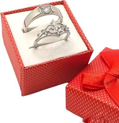 SaviRam jewels Adjustable Couple Ring for lovers in silver stylish king Queen design Copper Sterling Silver Plated Ring Set
