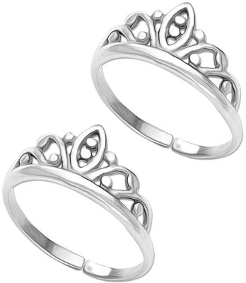 LeCalla LeCalla 925 Sterling Silver Designer Oxidized Crown Toe Rings for Women Sterling Silver Sterling Silver Plated Toe Ring Set