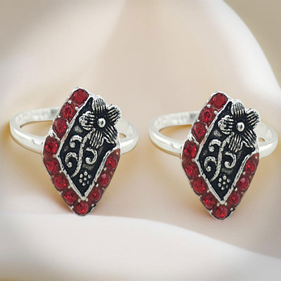 Sahiba Gems Cut Work Band Design Toe Rings/Bichiya Sterling Silver Cubic Zirconia Toe Ring