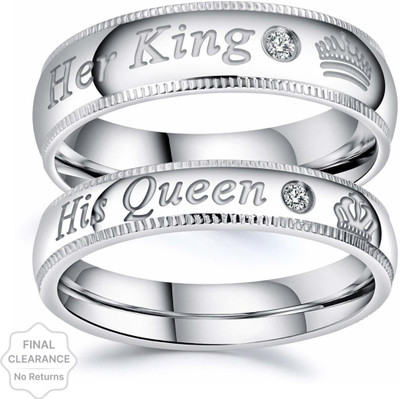 Miami Stainless Steel Cubic Zirconia, Diamond Silver, Platinum Plated Ring Set