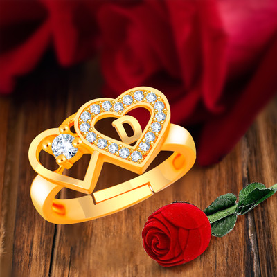 MEENAZ Rose ring box with rings D girls women girlfriend lovers couple ladies wife love Alloy, Metal, Copper, Crystal, Brass Crystal, Zircon, Diamond Gold Plated Ring Set