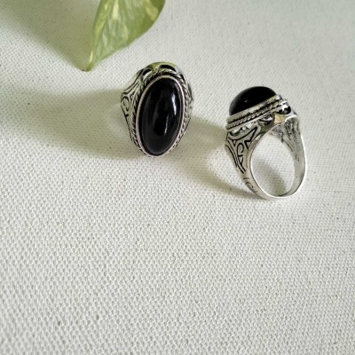 Rapid Oxidized Antique Finish Brass Oval Black Onyx Fashion Finger Ring Alloy, Metal, Stainless Steel Ring Set