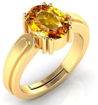 Lexri Natural 12.25 Ratti Pukhraj Yellow Sapphire Gem Stone Ring Brass Crystal Ring