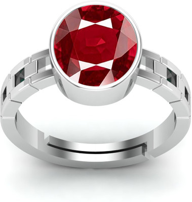 KUSHMIWAL GEMS 7.25 Ratti 6.50 Carat A+ Quality Natural Burma Ruby Manik Ring Brass Ruby Silver Plated Ring