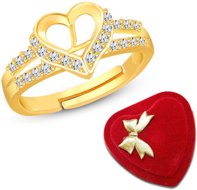 Heer Collection Heart Alphabet 'L' Valentine Ring Promise Propose Engagement Wedding Anniversary Brass, Stainless Steel, Copper, Alloy Cubic Zirconia Gold Plated Ring